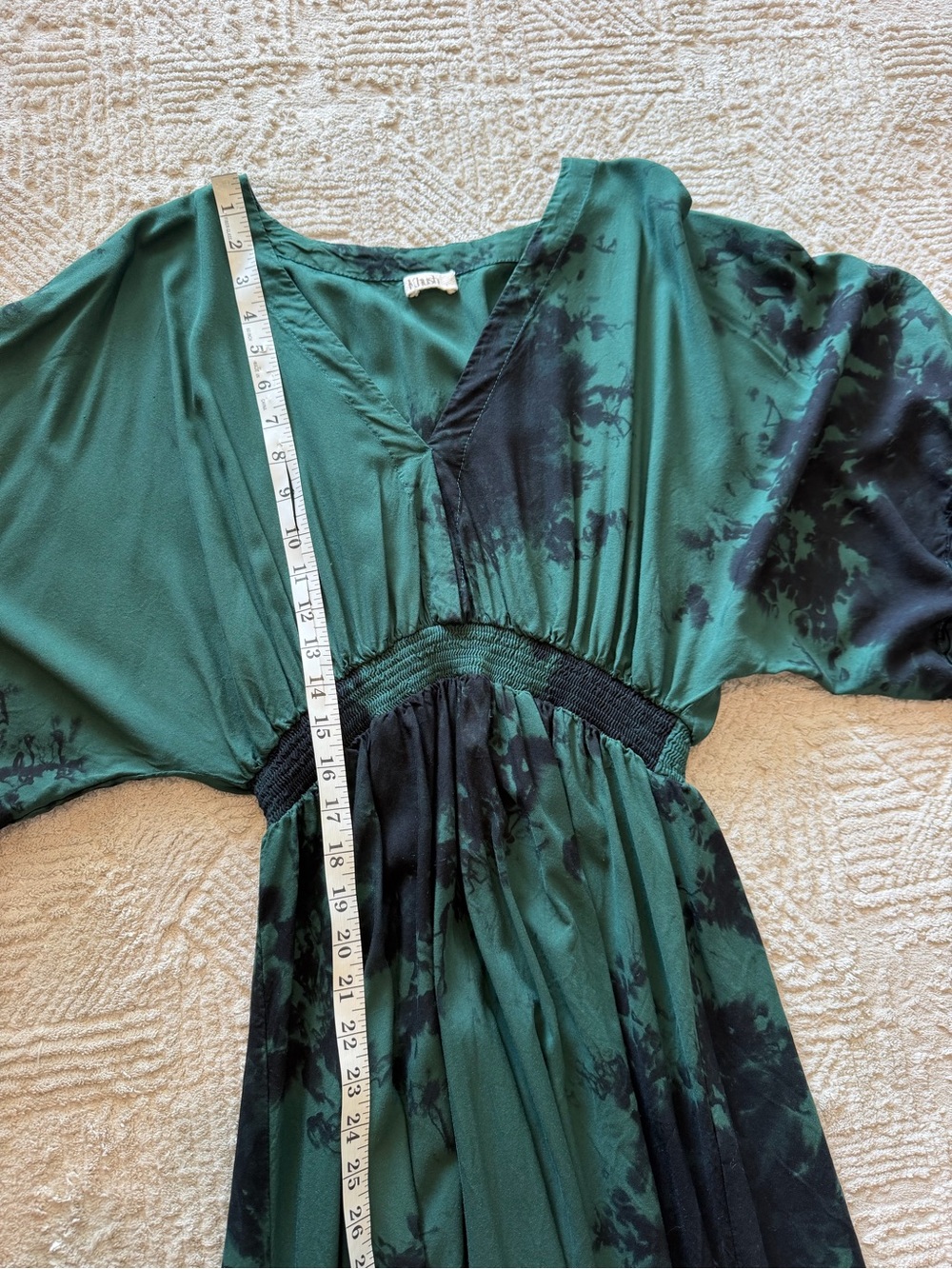 Kush Green Black Tie Dye Kimono Sleeve Boho Maxi Dress Size Large - Picture 5 of 7